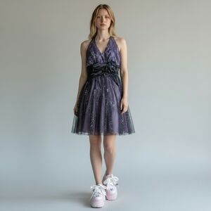 Whimsigoth Dark Fairy Celestial Glitter Halter Dress XS Y2K 2000s